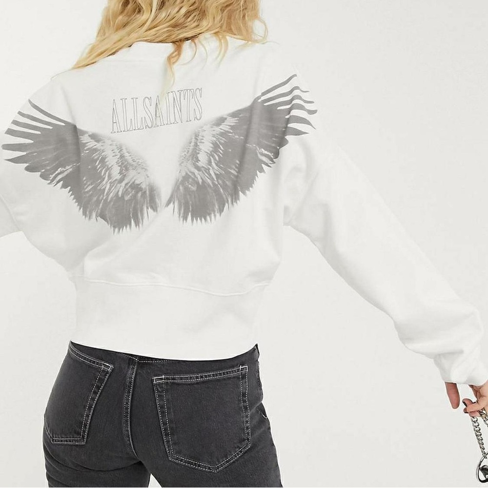 All Saints Wingan Enrico Cropped Sweatshirt in White Size Small